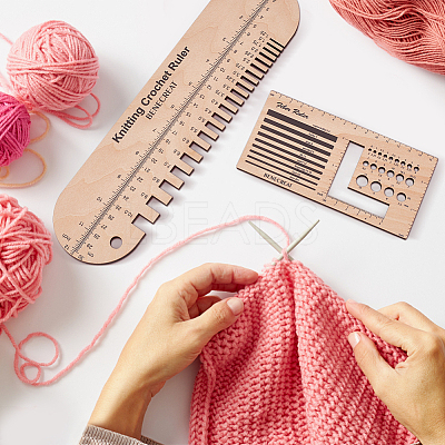 Oval & Rectangle Wooden Knitting Needle Gauge & Yarn Wrap Guide Board DIY-WH0033-88-1