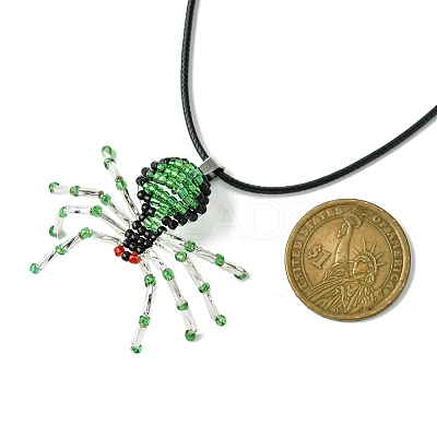 Braided Glass Seed Bead Spider Pendant Necklaces NJEW-MZ00036-03-1