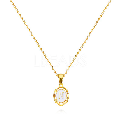 304 Stainless Steel Enamel White Oval with Letter Pendant Necklaces for Men Women FS-WG94BAB-14-1