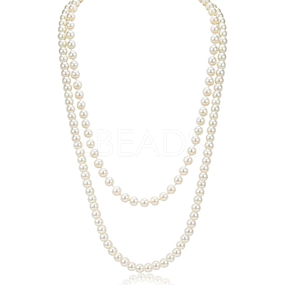 Baking Paint Pearlized Glass Pearl Round Beaded Long Necklaces NJEW-SW00066-03-1
