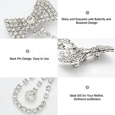 12Pcs 4 Style Crystal Rhinestone Bowknot Lapel Pins JEWB-CA0001-19-1