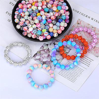 Printed Round with Stripe Pattern Silicone Focal Beads SI-JX0056A-139-1