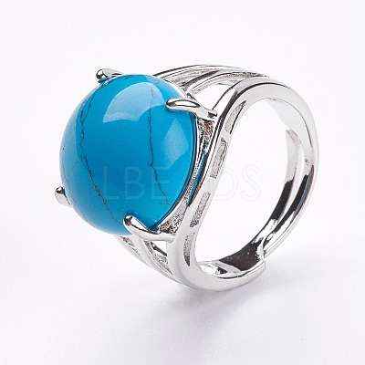 Adjustable Synthetic Turquoise Finger Rings RJEW-F075-01E-1