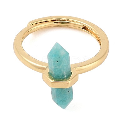 Double Pointed Hexagonal Prism Natural Amazonite Adjustable Rings for Women RJEW-G327-01G-08-1