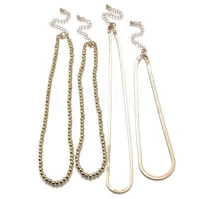 4Pcs 4 Styles CCB Plastic Round Beaded Necklaces and Iron Snake Chain Necklaces NJEW-V003-07G-1