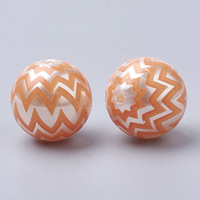 Printed Imitation Pearl Acrylic Beads MACR-R558-01B-1