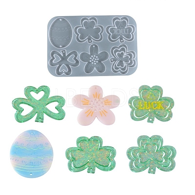 Easter Egg & Shamrock & Flower Connector Charms Silicone Molds X-DIY-L065-01-1