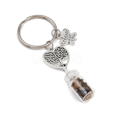 7Pcs 7 Styles Glass Bottle with Chakra Gemstone Chip Inside Keychains KEYC-JKC01393-02-1