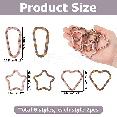 12Pcs 6 Styles Alloy Spring Gate Rings FIND-HS0002-71-1