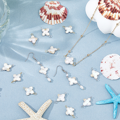 16Pcs 2 Colors Cross Natural Pearl Connector Charms PALLOY-HS00044-1