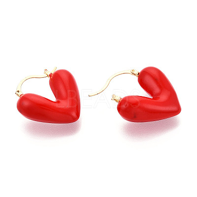 Heart Brass Enamel Hoop Earrings EJEW-N060-02G-1