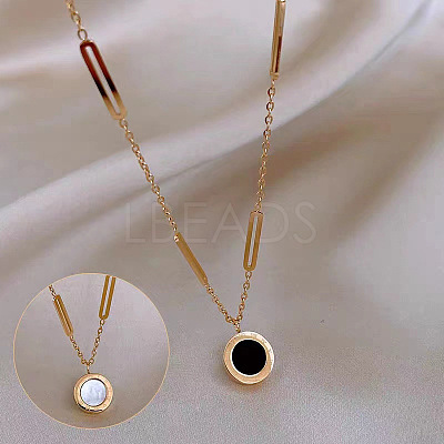 304 Stainless Steel with Black Acrylic Roman Numerals Flat Round Pendant Necklaces FS-WG7B842-02-1