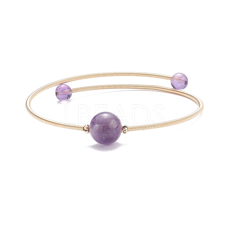 Natural Amethyst Round Beaded Bangle BJEW-JB07840-03-1