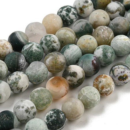 Natural Tree Agate Frosted Agate Round Gemstone Beads Strands X-G-O151-01-6mm-1