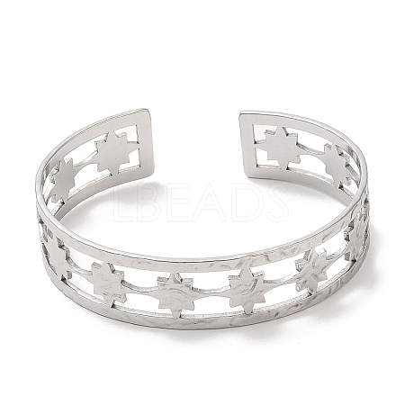 304 Stainless Steel Star Open Cuff Bangles BJEW-L682-026P-1