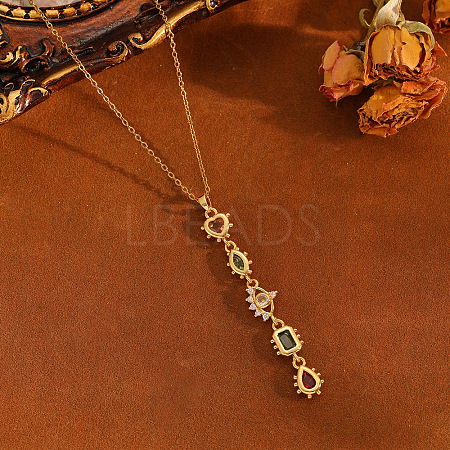 Brass Pave Colorful Cubic Zirconia Geometric Heart Tassel Long Pendant 304 Stainless Steel Cable Chain Necklaces for Women WGA7C59-05-1