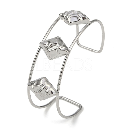 Non-Tarnish 304 Stainless Steel Wide Textured Open Cuff Bangles BJEW-Q348-05P-13-1