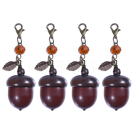 4Pcs Wood & Glass Pendant Decoration HJEW-CA00033-1