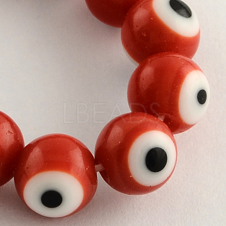 Round Handmade Evil Eye Lampwork Beads Strands X-LAMP-R114-8mm-05-1