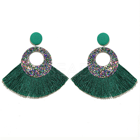 Bohemian Style Acrylic & Polyester Fan Tassel Stud Earrings FS-WGB5BEF-01-1