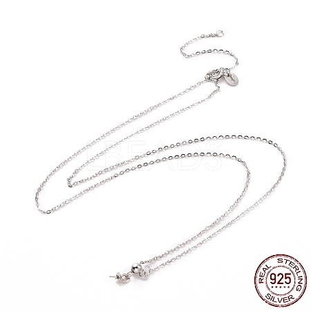 Rhodium Plated 925 Sterling Silver Cable Chains Necklace Making STER-I021-06P-1