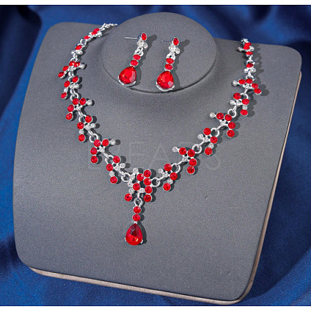 Teardrop Alloy Rhinestone Pendant Necklaces & Stud Dangle Earrings Sets FS-WGE9DA1-09-1