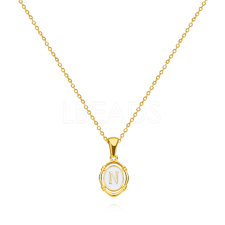 304 Stainless Steel Enamel White Oval with Letter Pendant Necklaces for Men Women FS-WG94BAB-14-1