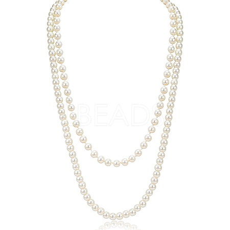 Baking Paint Pearlized Glass Pearl Round Beaded Long Necklaces NJEW-SW00066-03-1