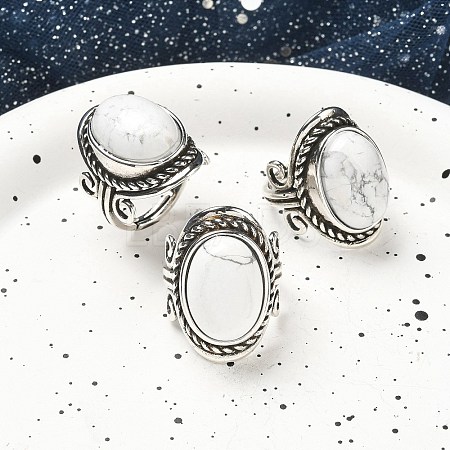 Natural Howlite Adjustable Rings RJEW-I108-01AS-01-1