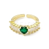 Green Cubic Zirconia Heart Open Cuff Ring RJEW-I091-04G-2
