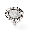 Vintage Adjustable Iron Flower Finger Ring Components Alloy Cabochon Bezel Settings PALLOY-O036-21AS-1