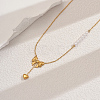 Stainless Steel & Imitation Pearl Bowknot Heart Pendant Necklaces for Women Daily Wear YC4857-1