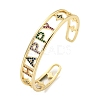 Word Happy Brass Micro Pave Colorful Cubic Zirconia Open Cuff Bangles for Women BJEW-Z062-21G-1