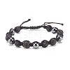 2Pcs 2 Color Natural Lava Rock & Synthetic Hematite Braided Bead Bracelets Set with Rhinestone Disco Ball BJEW-JB07896-3