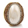 Natural Shell Oval Open Cuff Ring with Rhinestone RJEW-D005-04G-2