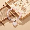 Natural Rose Quartz Round Beaded Stretch Bracelet with Heart Charm BJEW-JB09019-03-2