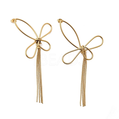 304 Stainless Steel Butterfly Tassel Stud Earrings EJEW-B151-02-1