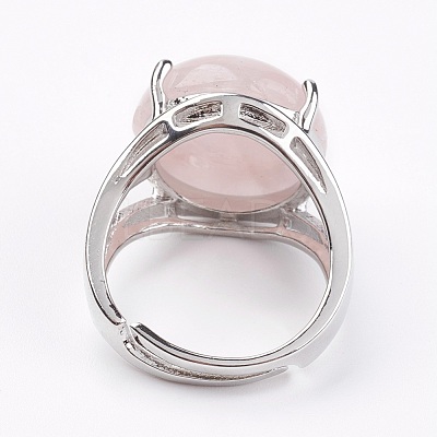 Adjustable Natural Rose Quartz Finger Rings RJEW-F075-01O-1