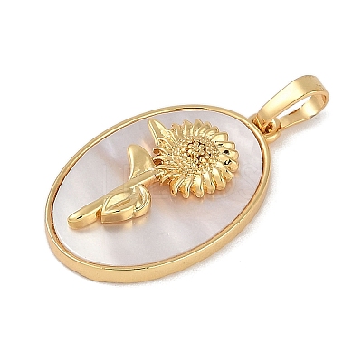 Rack Plating Brass Pave Shell Oval Pendants KK-U032-92G-09-1