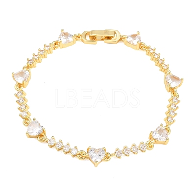 Brass Pave Cubic Zirconia Heart Link Chain Bracelets for Women KK-CBA68DA-10G-01-1