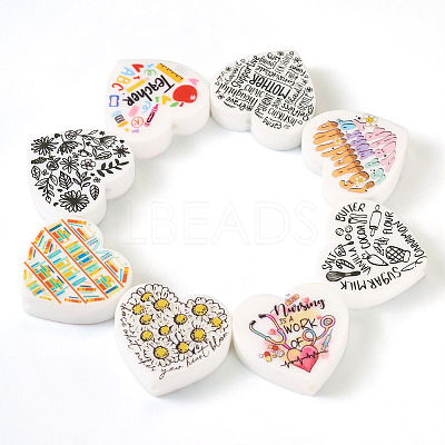 8Pcs 8 Style Heart Silicone Focal Beads SIL-TA0001-70-1