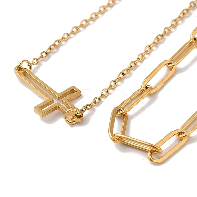 304 Stainless Steel Paperclip Chains & Cable Chain Bracelet Sets AJEW-U005-05A-G-1