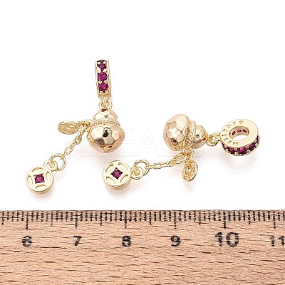 Brass Micro Pave Deep Pink Cubic Zirconia European Dangle Charms KK-N287-18G-1