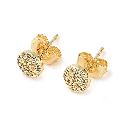 Round Brass Micro Pave Clear Cubic Zirconia Stud Earrings EJEW-Z144-10G-1