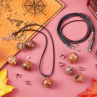 DIY Acorn Locket Necklace Making Kit WOOD-SC0001-59B-1