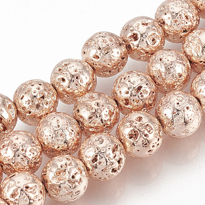 Electroplated Natural Lava Rock Beads Strands G-T061-55C-6mm-1