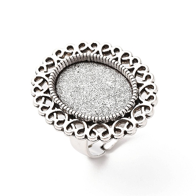 Vintage Adjustable Iron Flower Finger Ring Components Alloy Cabochon Bezel Settings PALLOY-O036-21AS-1