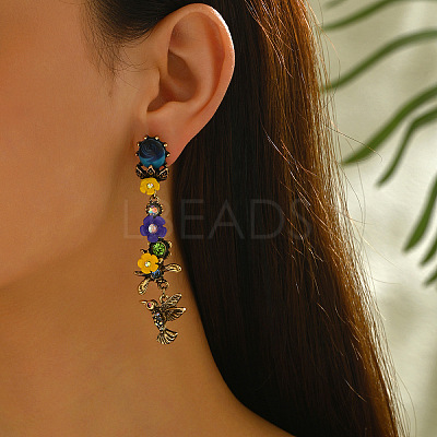 Alloy & Resin & Rhinestone Bird with Flower Stud Dangle Earrings for Women WG2278B-01-1