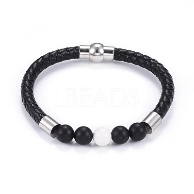 Men's Braided Leather Cord Bracelets BJEW-JB04253-02-1