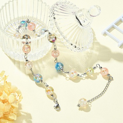 Resin with Gold Foil Round Beaded Chain Necklaces NJEW-JN04361-02-1